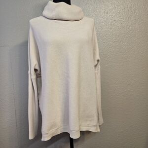 Anrabess Cream Turtleneck Sweater Sz XL  Oversized Batwing Sleeve Chunky V595